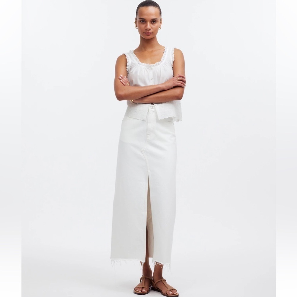 Madewell tile white The Rilee Denim Midi Skirt